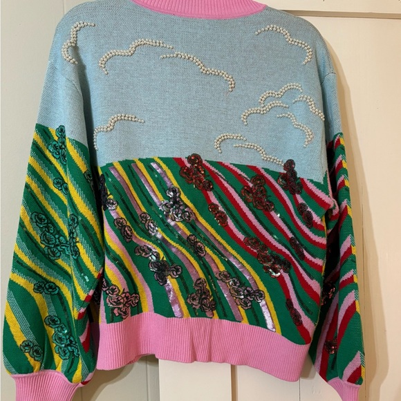 QUEEN OF SPARKLES Wicked/Wizard of Oz Themed Pink and Green Sequin Cardigan - Picture 2 of 3